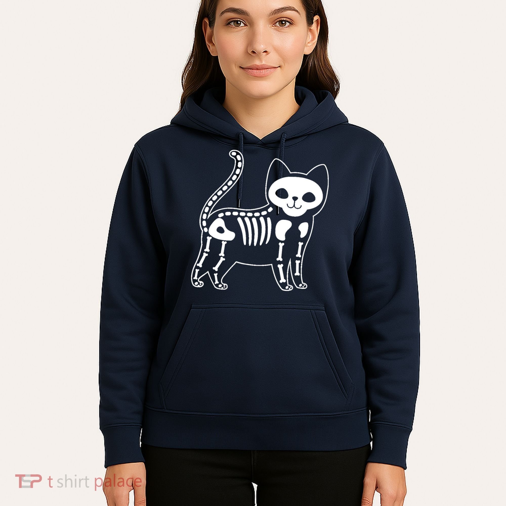Funny Halloween Skeleton Cat Kitty Costume Skull Cat Hoodie