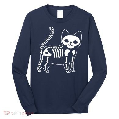 Funny Halloween Skeleton Cat Kitty Costume Skull Cat Long Sleeve Shirt