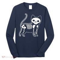 Funny Halloween Skeleton Cat Kitty Costume Skull Cat Long Sleeve Shirt thumb 0