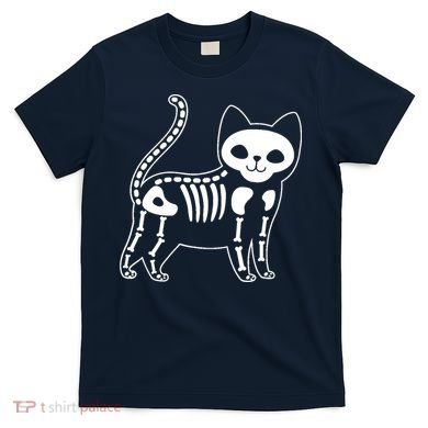 Funny Halloween Skeleton Cat Kitty Costume Skull Cat T-Shirt