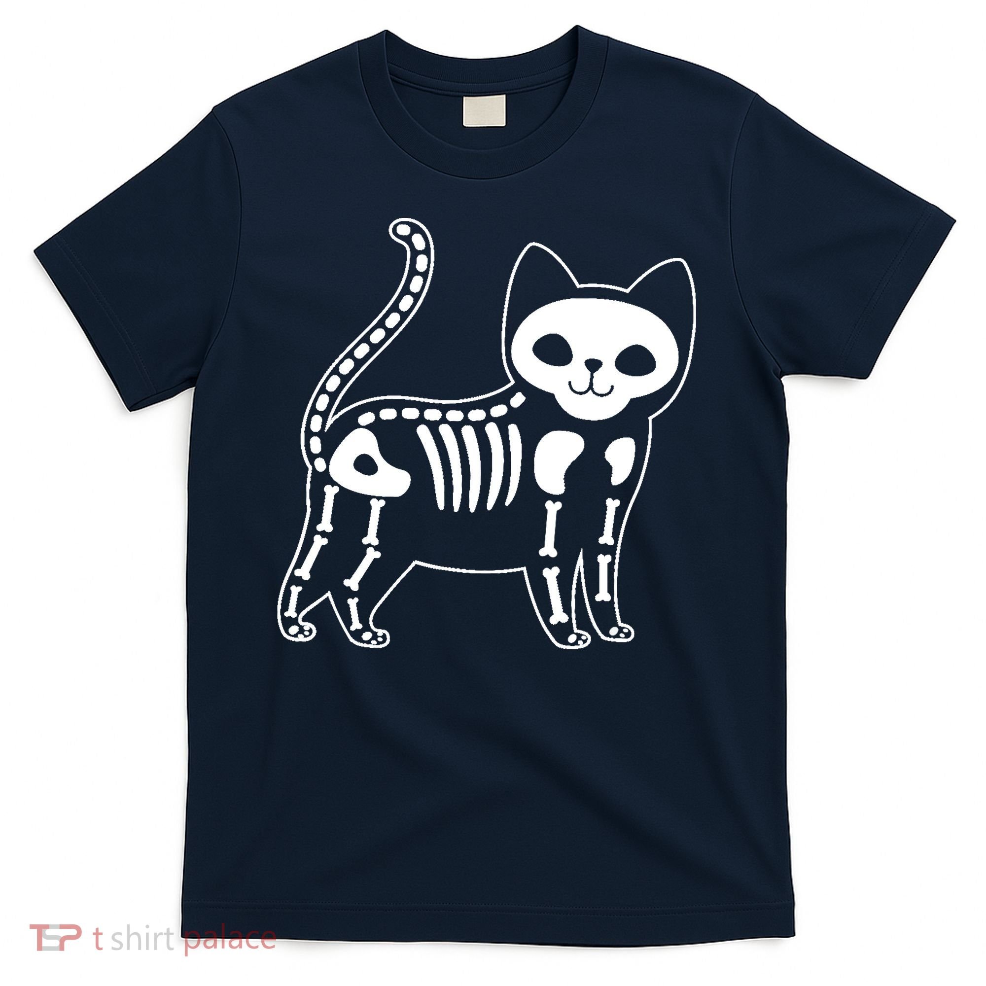 Funny Halloween Skeleton Cat Kitty Costume Skull Cat T-Shirt