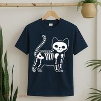 Funny Halloween Skeleton Cat Kitty Costume Skull Cat T-Shirt thumb 2