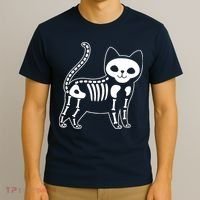 Funny Halloween Skeleton Cat Kitty Costume Skull Cat T-Shirt thumb 3