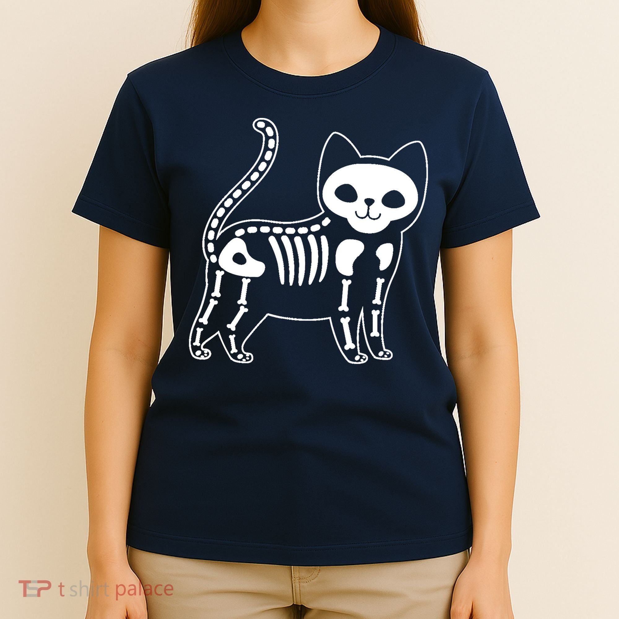 Funny Halloween Skeleton Cat Kitty Costume Skull Cat T-Shirt
