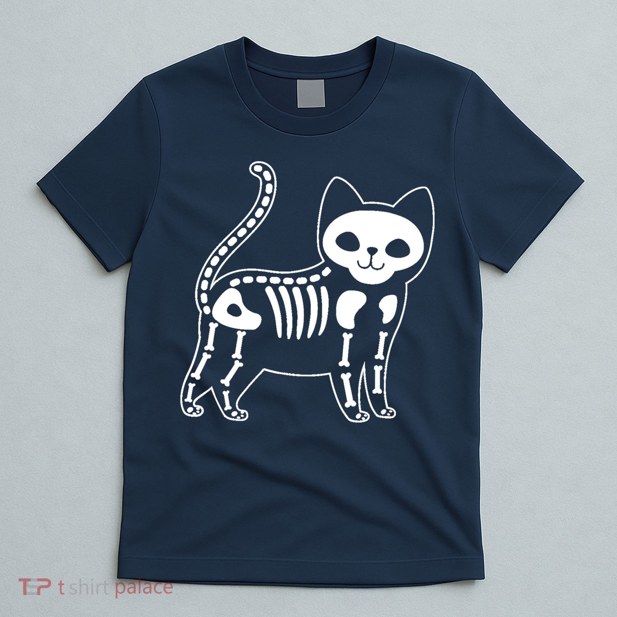 Funny Halloween Skeleton Cat Kitty Costume Skull Cat T-Shirt