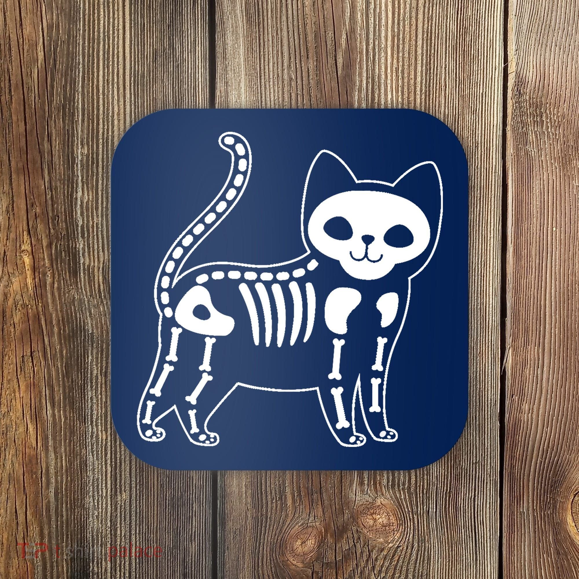 Funny Halloween Skeleton Cat Kitty Costume Skull Cat Coaster