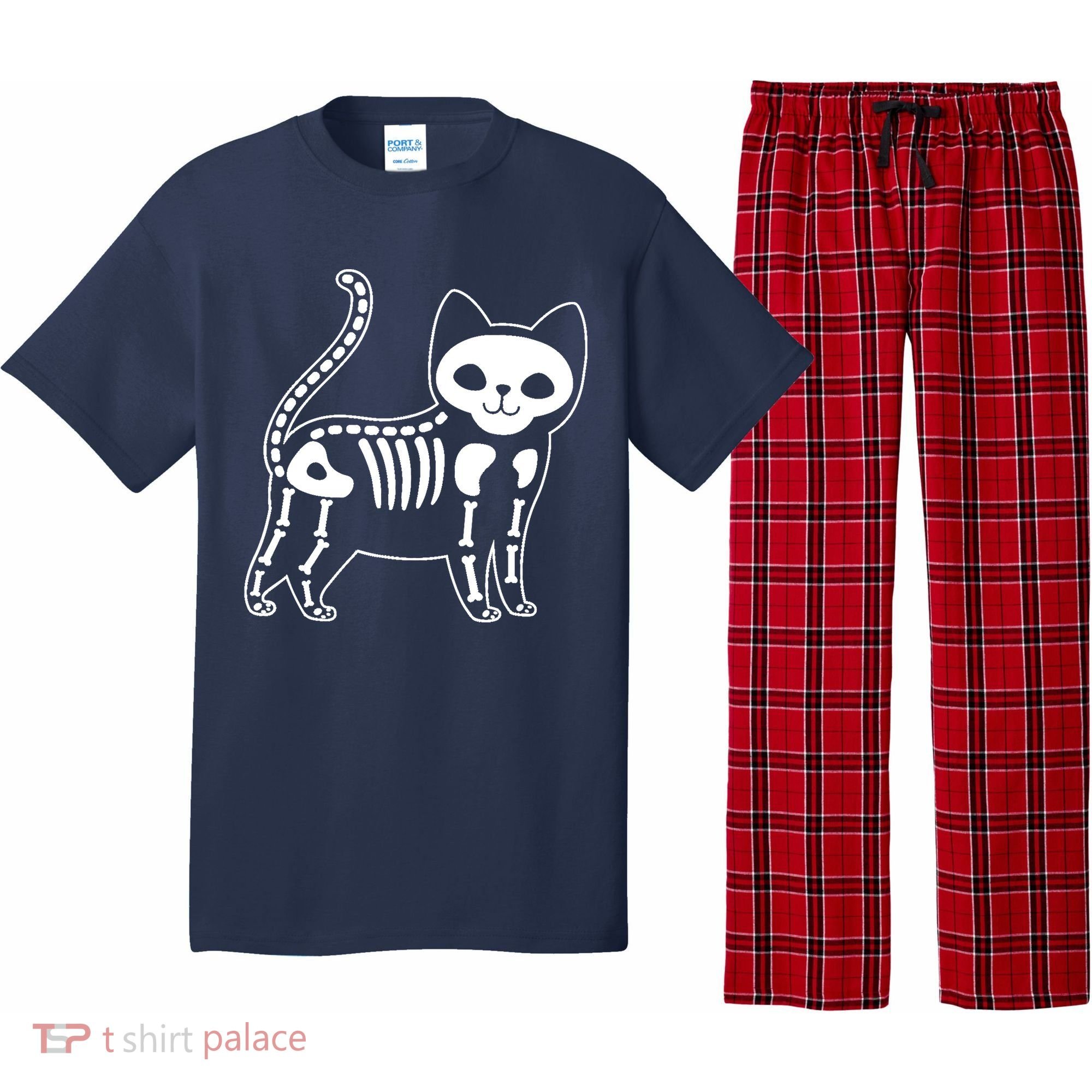Funny Halloween Skeleton Cat Kitty Costume Skull Cat Pajama Set