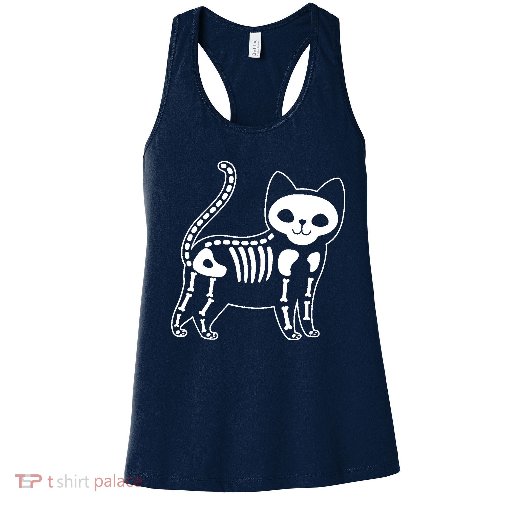 Funny Halloween Skeleton Cat Kitty Costume Skull Cat Women's Tank Top
