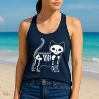 Funny Halloween Skeleton Cat Kitty Costume Skull Cat Women's Tank Top thumb 2