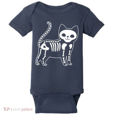 Funny Halloween Skeleton Cat Kitty Costume Skull Cat Baby Bodysuit