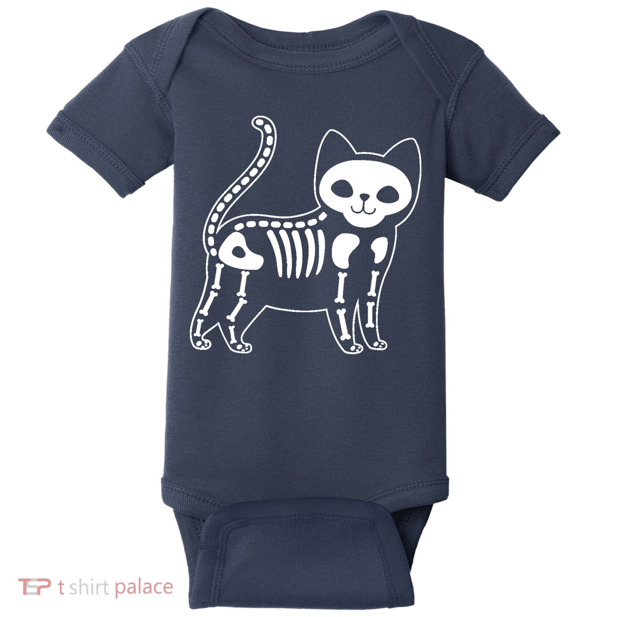 Funny Halloween Skeleton Cat Kitty Costume Skull Cat Baby Bodysuit