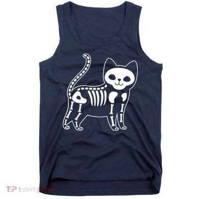 Funny Halloween Skeleton Cat Kitty Costume Skull Cat Tank Top