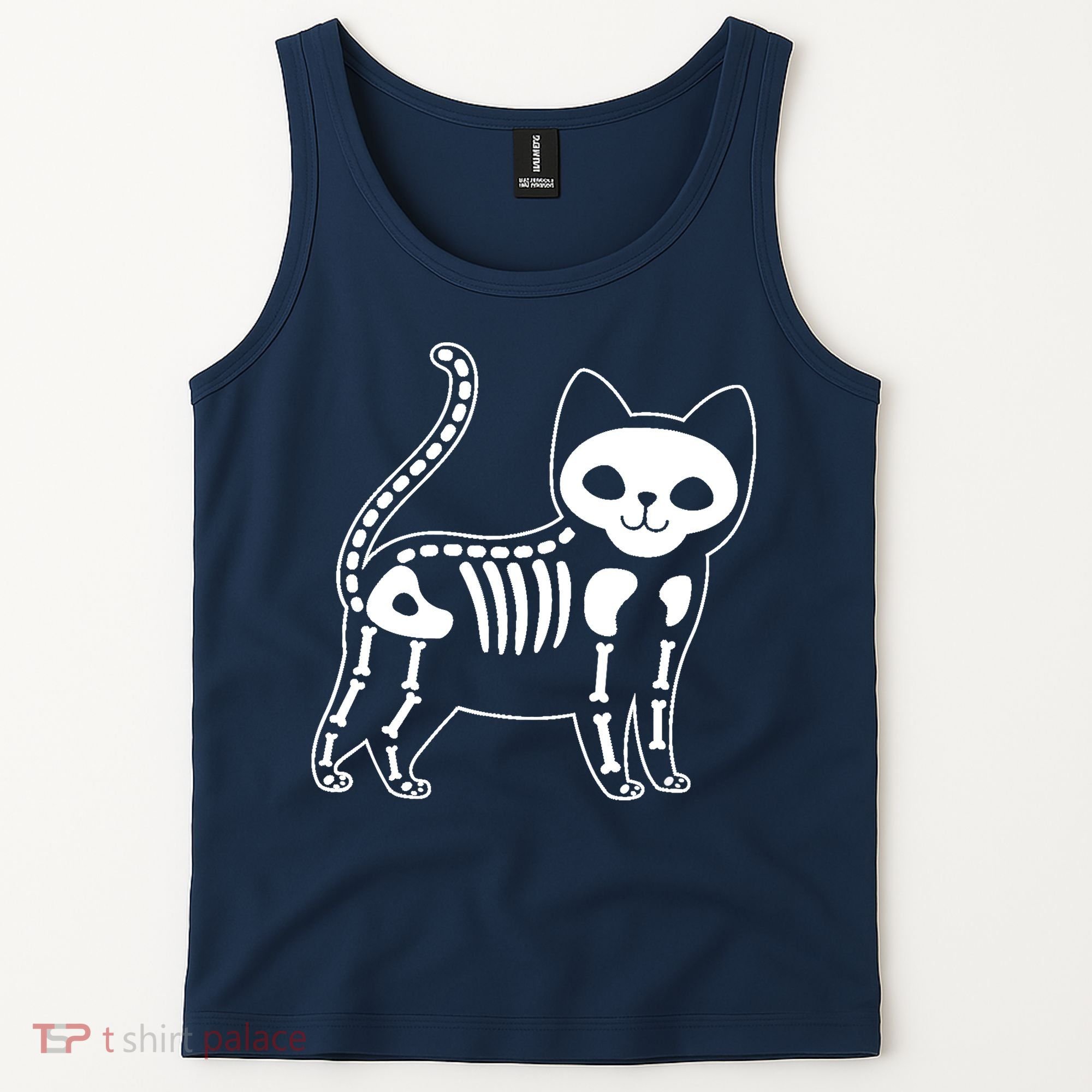 Funny Halloween Skeleton Cat Kitty Costume Skull Cat Tank Top