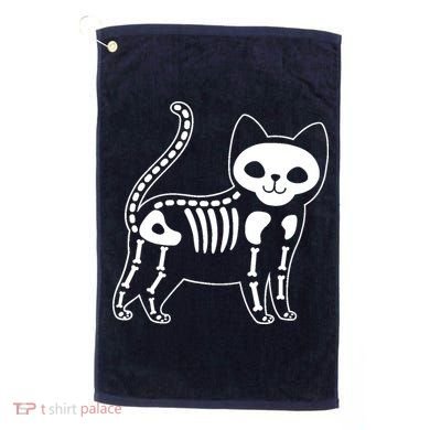Funny Halloween Skeleton Cat Kitty Costume Skull Cat Golf Towel