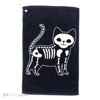 Funny Halloween Skeleton Cat Kitty Costume Skull Cat Golf Towel thumb 0