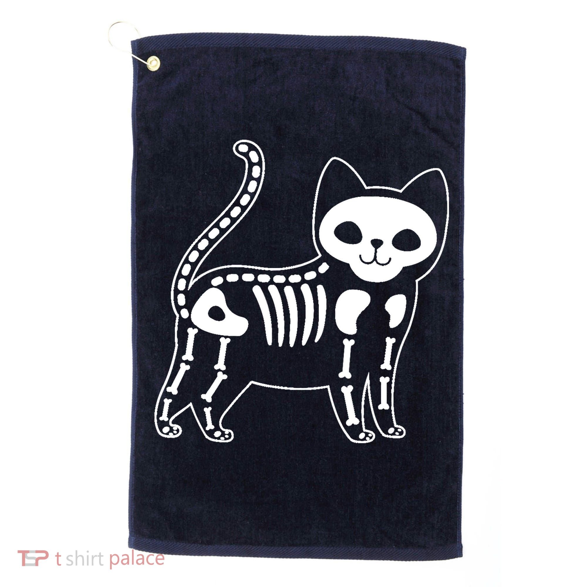 Funny Halloween Skeleton Cat Kitty Costume Skull Cat Golf Towel