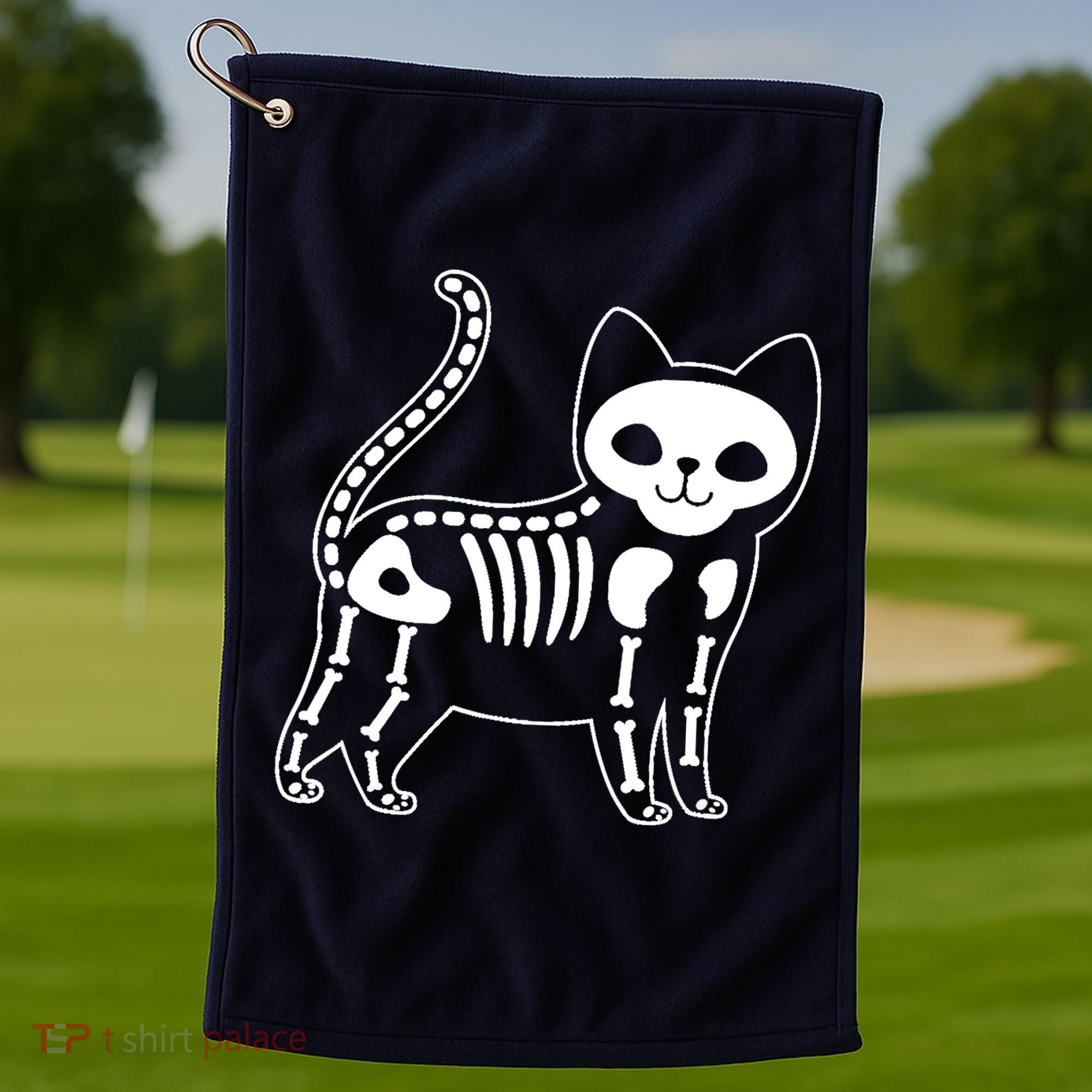 Funny Halloween Skeleton Cat Kitty Costume Skull Cat Golf Towel