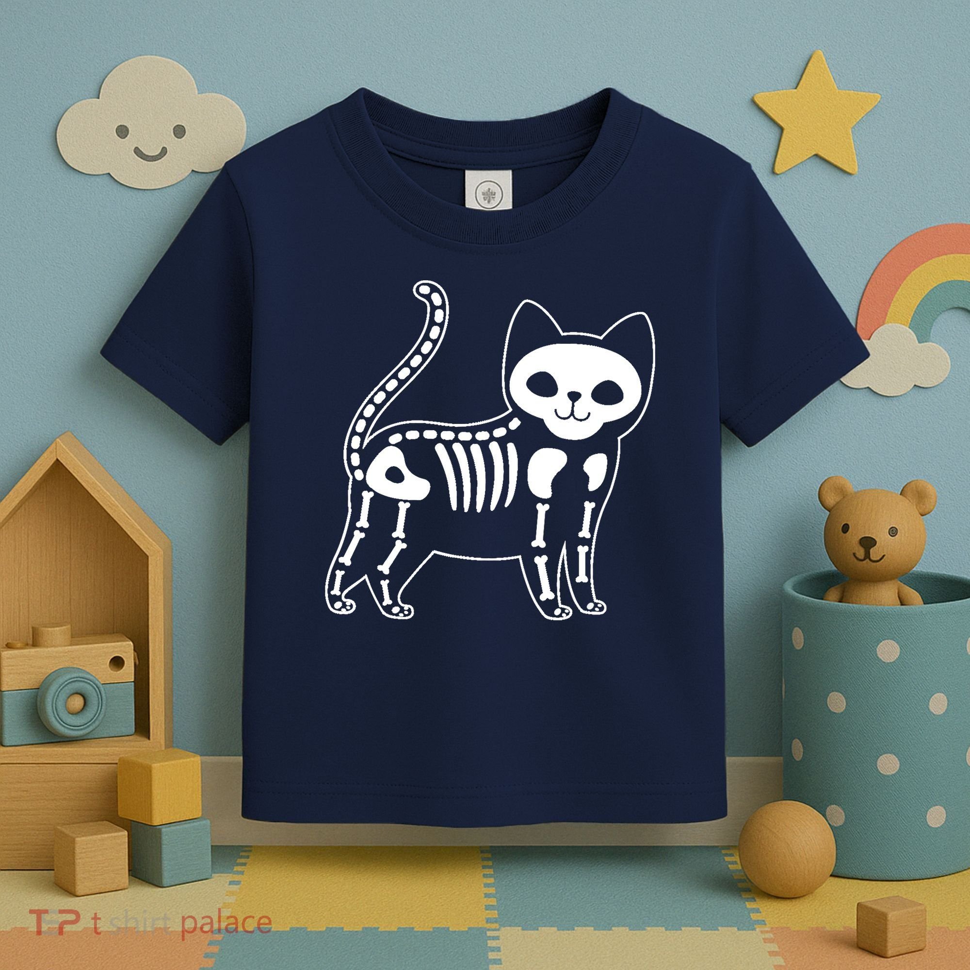 Funny Halloween Skeleton Cat Kitty Costume Skull Cat Toddler T-Shirt
