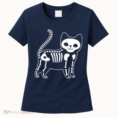 Funny Halloween Skeleton Cat Kitty Costume Skull Cat Women's T-Shirt