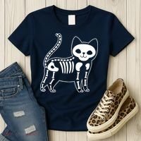 Funny Halloween Skeleton Cat Kitty Costume Skull Cat Women's T-Shirt thumb 3