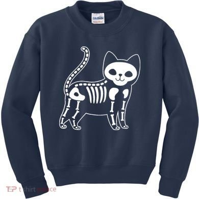 Funny Halloween Skeleton Cat Kitty Costume Skull Cat Kids Sweatshirt