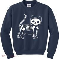 Funny Halloween Skeleton Cat Kitty Costume Skull Cat Kids Sweatshirt thumb 0