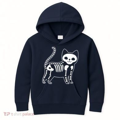 Funny Halloween Skeleton Cat Kitty Costume Skull Cat Kids Hoodie