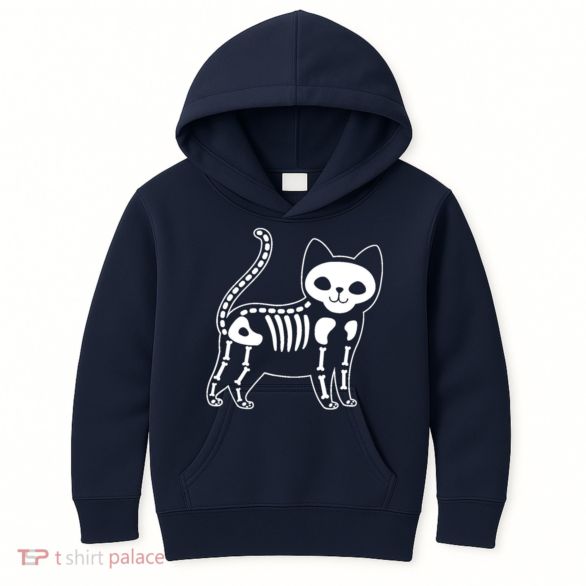 Funny Halloween Skeleton Cat Kitty Costume Skull Cat Kids Hoodie