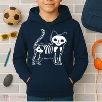 Funny Halloween Skeleton Cat Kitty Costume Skull Cat Kids Hoodie thumb 2