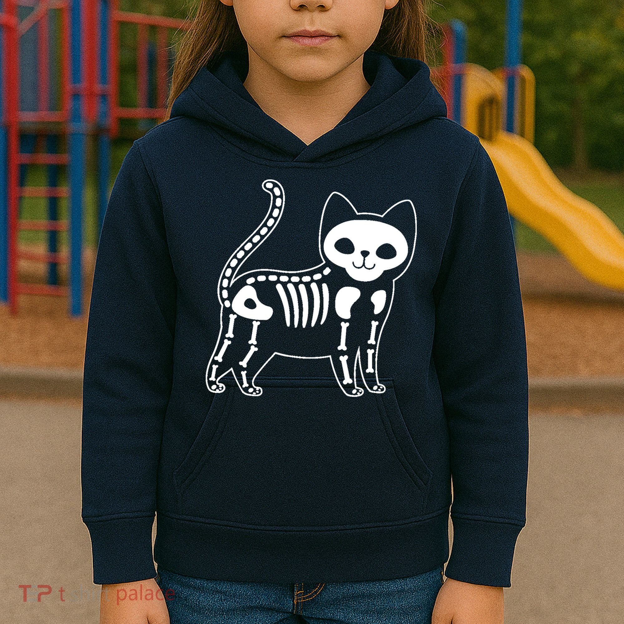Funny Halloween Skeleton Cat Kitty Costume Skull Cat Kids Hoodie