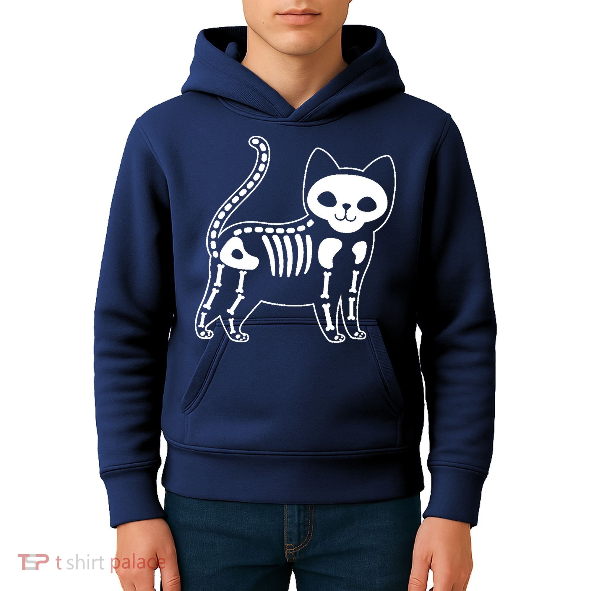Funny Halloween Skeleton Cat Kitty Costume Skull Cat Kids Hoodie