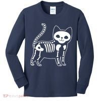 Funny Halloween Skeleton Cat Kitty Costume Skull Cat Kids Long Sleeve Shirt thumb 0