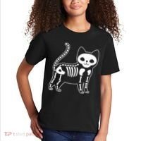 Funny Halloween Skeleton Cat Kitty Costume Skull Cat Kids T-Shirt thumb 2