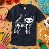 Funny Halloween Skeleton Cat Kitty Costume Skull Cat Kids T-Shirt thumb 3