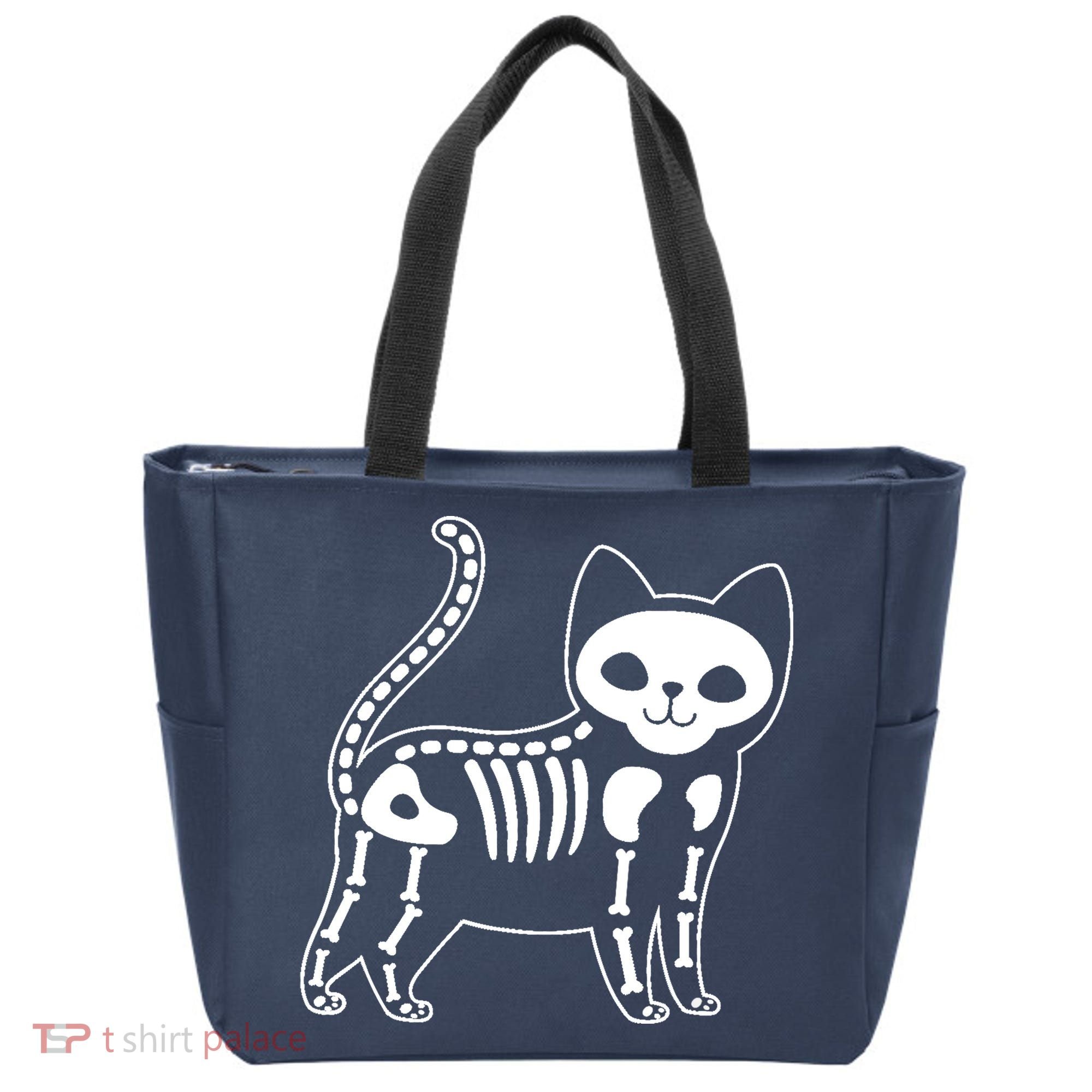 Funny Halloween Skeleton Cat Kitty Costume Skull Cat Tote Bag