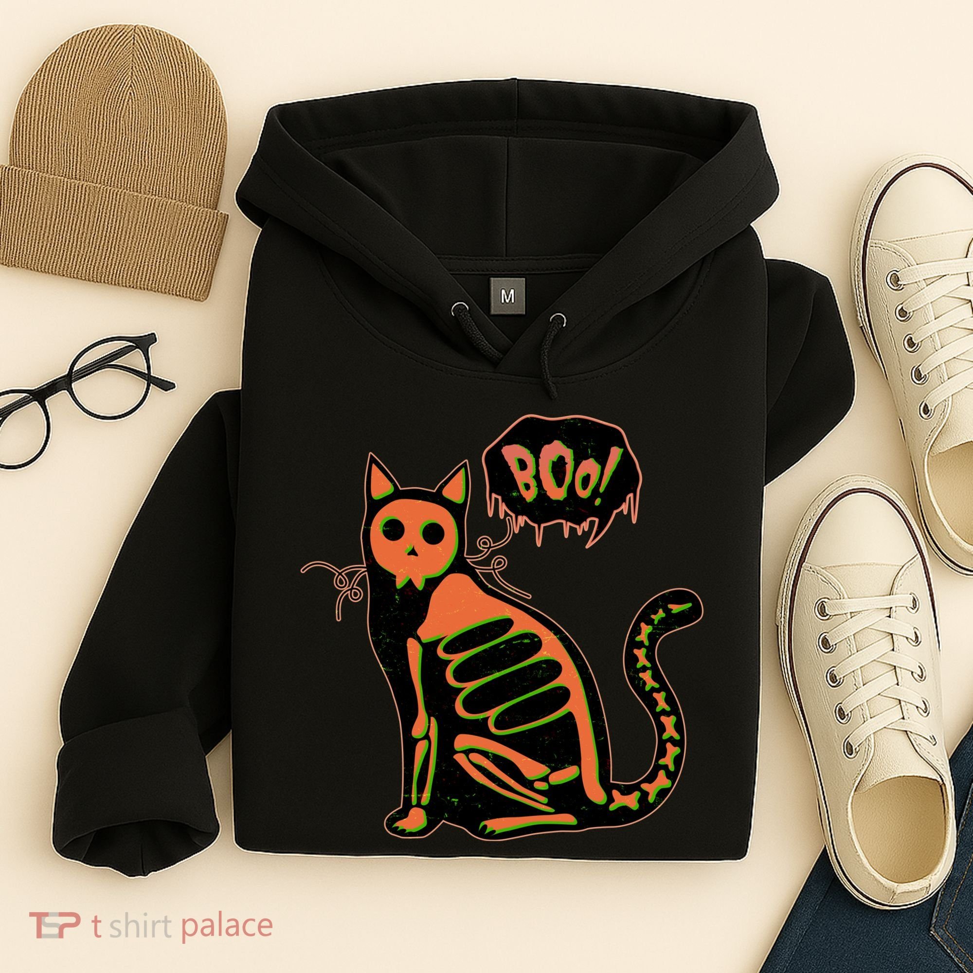 Funny Halloween Skeleton Cat Hoodie