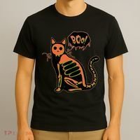 Funny Halloween Skeleton Cat T-Shirt thumb 3