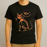 Funny Halloween Skeleton Cat T-Shirt thumb 3