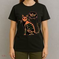 Funny Halloween Skeleton Cat T-Shirt thumb 4
