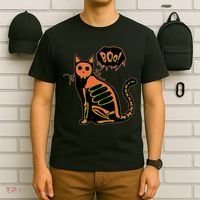 Funny Halloween Skeleton Cat T-Shirt thumb 6