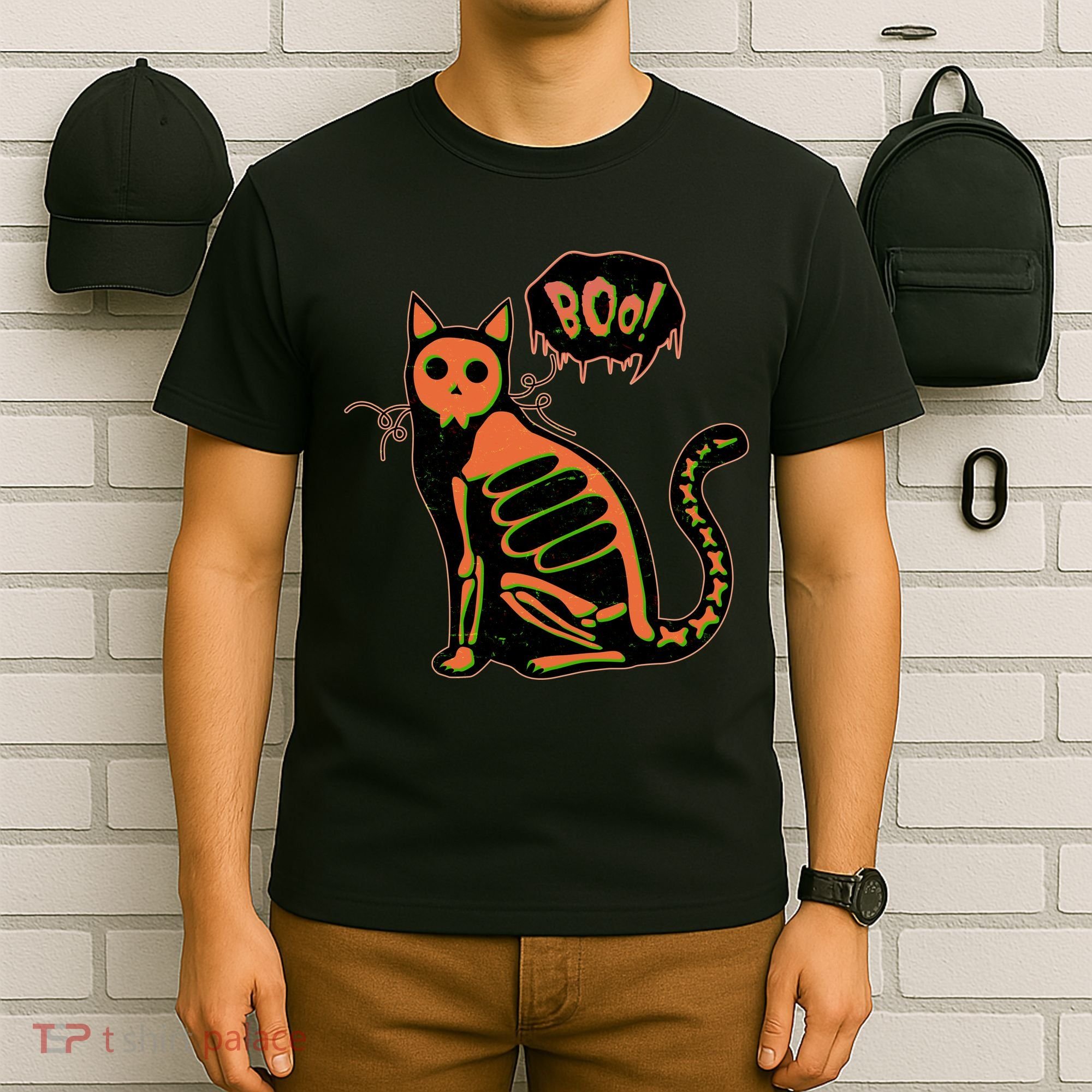 Funny Halloween Skeleton Cat T-Shirt