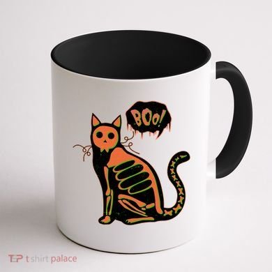 Funny Halloween Skeleton Cat Coffee Mug back