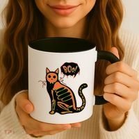 Funny Halloween Skeleton Cat Coffee Mug thumb 3