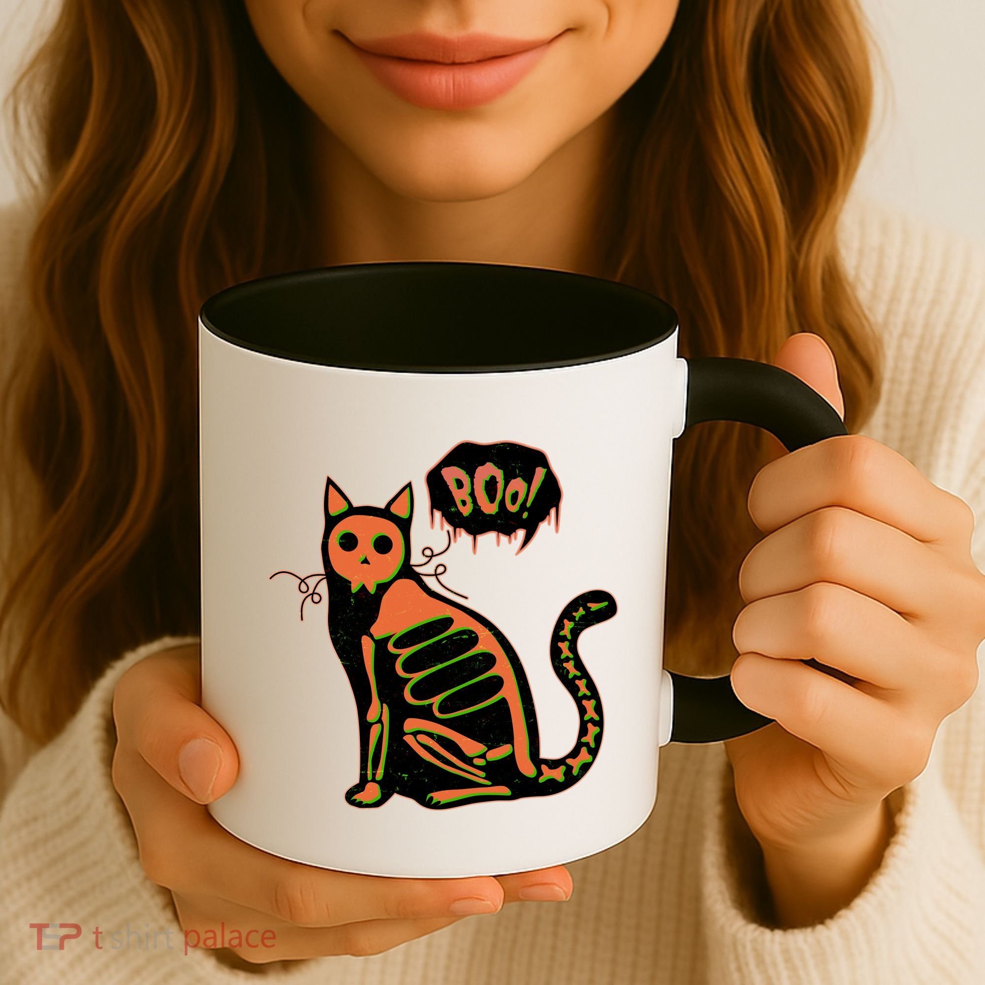 Funny Halloween Skeleton Cat Coffee Mug