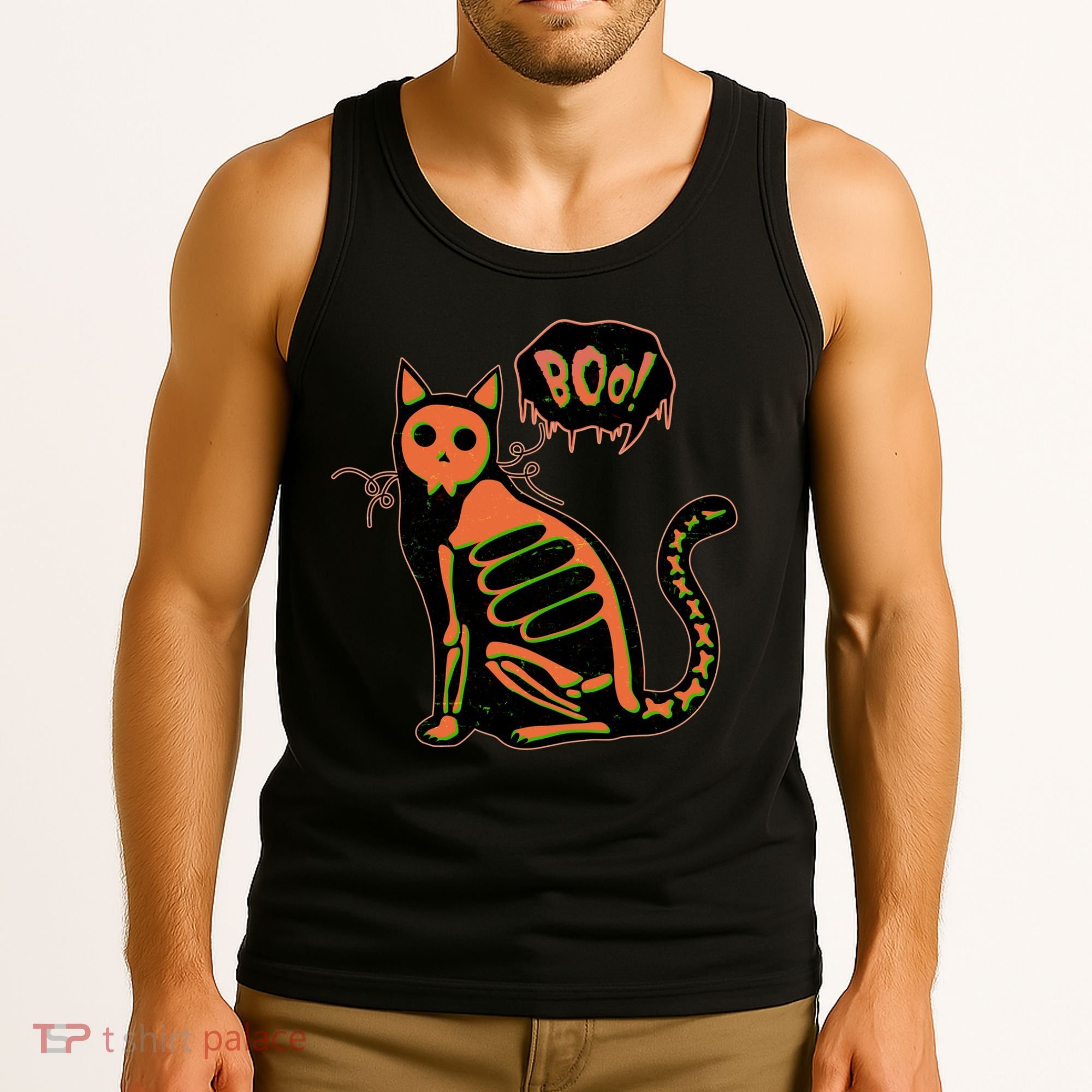 Funny Halloween Skeleton Cat Tank Top