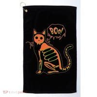 Funny Halloween Skeleton Cat Golf Towel thumb 0