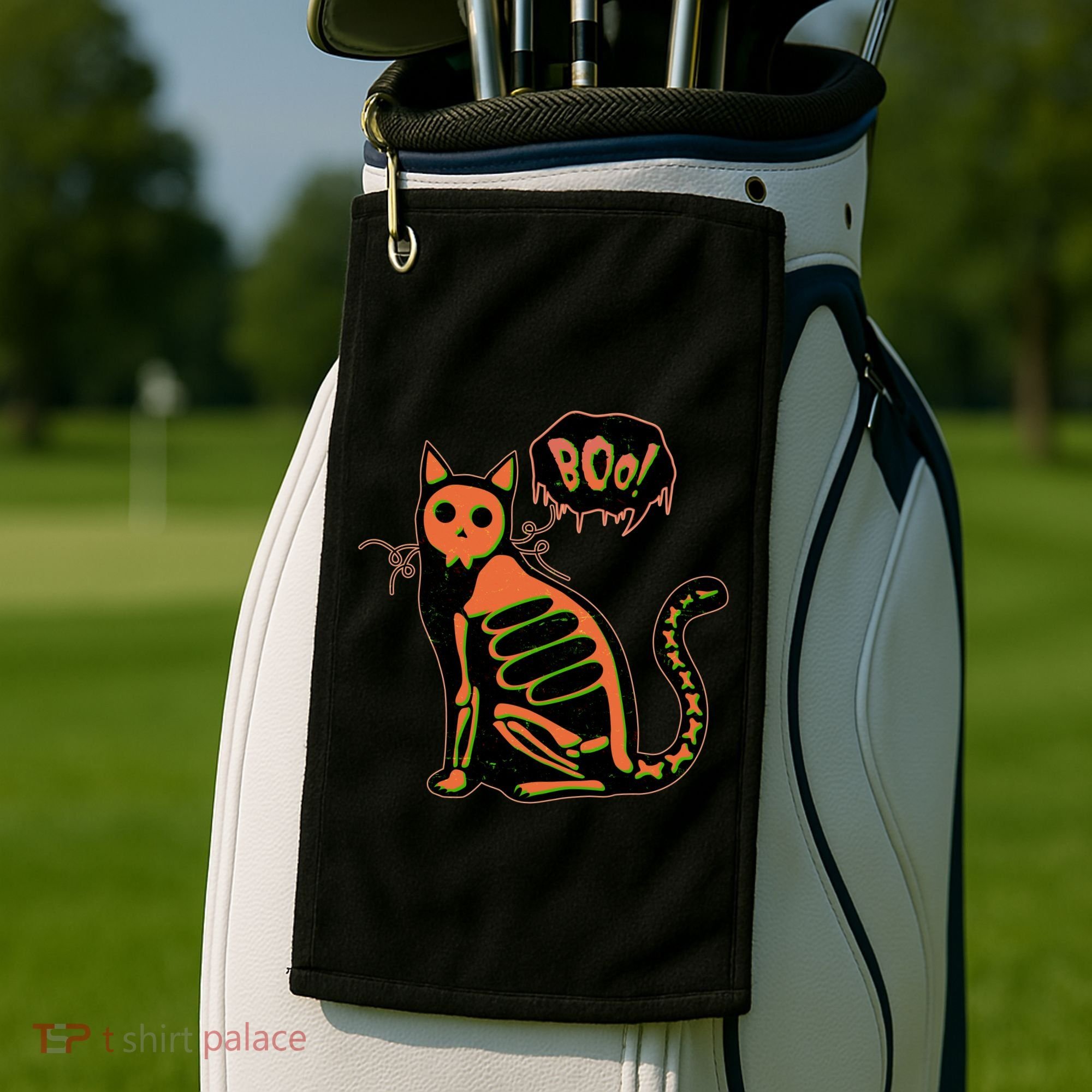 Funny Halloween Skeleton Cat Golf Towel