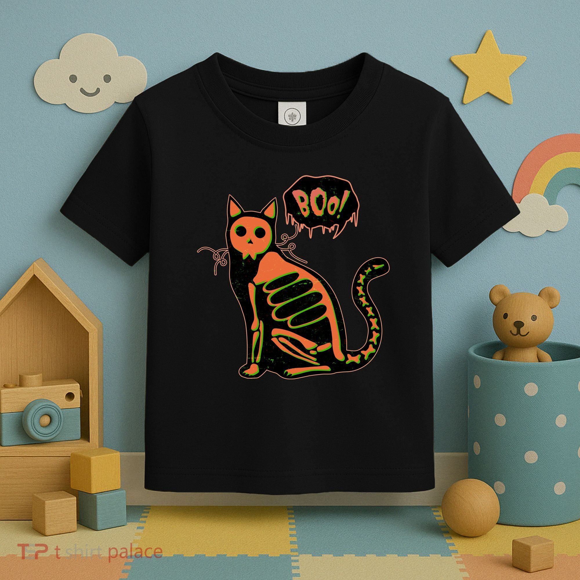 Funny Halloween Skeleton Cat Toddler T-Shirt