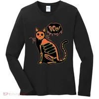Funny Halloween Skeleton Cat Women's Long Sleeve Shirt thumb 0