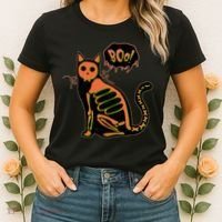 Funny Halloween Skeleton Cat Women's T-Shirt thumb 2